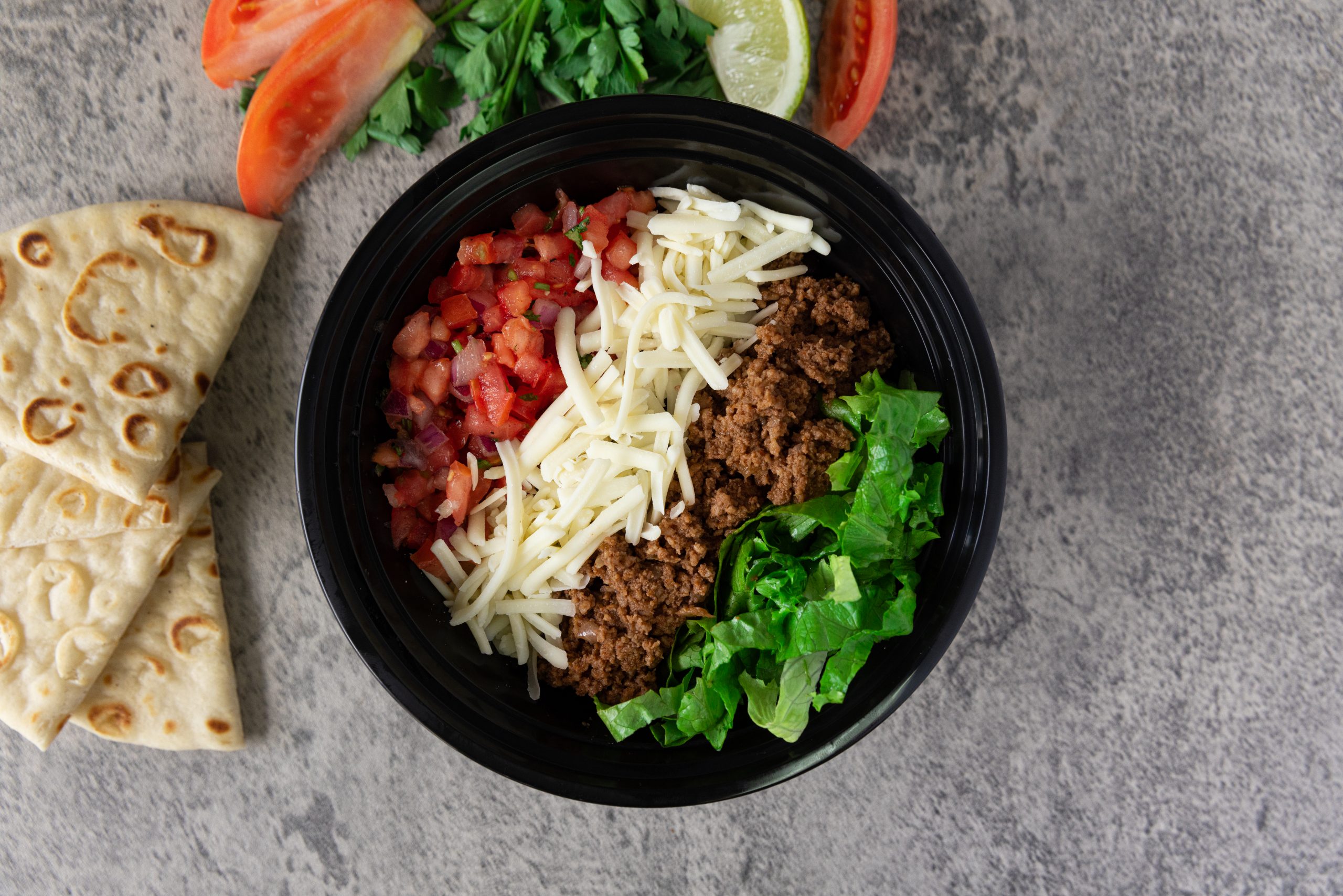 TACO BEEF BOWL- over the top pita